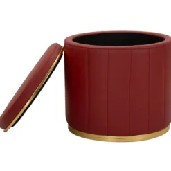 Pouf con Contenitore Similpelle Rosso Oro Moderno Soggiorno Camera