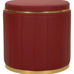 Pouf con Contenitore Similpelle Rosso Oro Moderno Soggiorno Camera