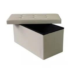 Pouf Contenitore Poggiapiedi in Ecopelle Rettangolare 76x38 cm