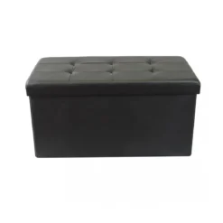 Pouf Contenitore Poggiapiedi in Ecopelle Nero Rettangolare 76x38 cm