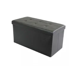 Pouf Contenitore Poggiapiedi in Ecopelle Nero Rettangolare 76x38 cm