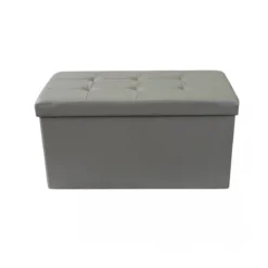 Pouf Contenitore Poggiapiedi in Ecopelle Grigio Rettangolare 76x38 cm