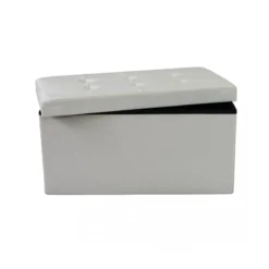 Pouf Contenitore Poggiapiedi in Velluto Beige Rettangolare 76x38 cm