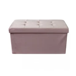 Pouf Contenitore Poggiapiedi per Soggiorno Rosa Rettangolare 76x38 cm