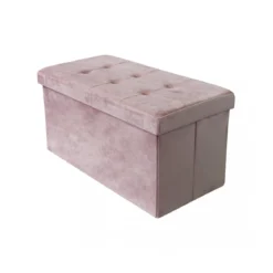 Pouf Contenitore Poggiapiedi per Soggiorno Rosa Rettangolare 76x38 cm