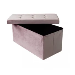 Pouf Contenitore Poggiapiedi per Soggiorno Rosa Rettangolare 76x38 cm