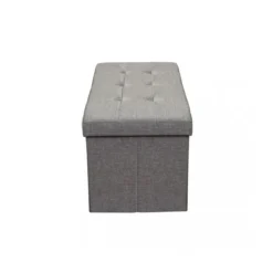 Pouf Contenitore Poggiapiedi in Stoffa Grigio Rettangolare 76x38 cm