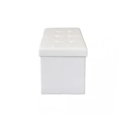 Pouf Contenitore Poggiapiedi Bianco Rettangolare 76x38 cm