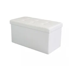 Pouf Contenitore Poggiapiedi Bianco Rettangolare 76x38 cm