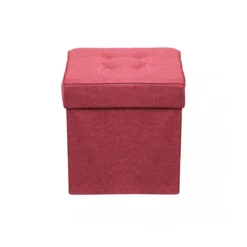 Pouf Contenitore Portaoggetti in Velluto Rosso Quadrato Portaoggetti 38x38x40 cm