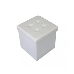 Pouf Contenitore quadrato in Ecopelle Bianco 38 x 38 x 38 cm