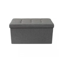 Pouf Contenitore Rettangolare in Stoffa Grigio Scuro 76x38 cm