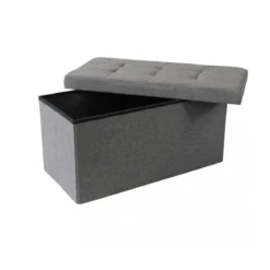Pouf Contenitore Rettangolare in Stoffa Grigio Scuro 76x38 cm