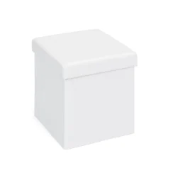 Pouff Bianco Contenitore Puff Ecopelle Quadrato Portaoggetti Divano Pieghevole