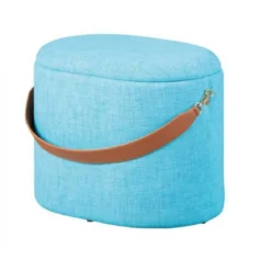 Pouff con Maniglia Contenitore Azzurro Tondo Puff Portaoggetti da Salotto