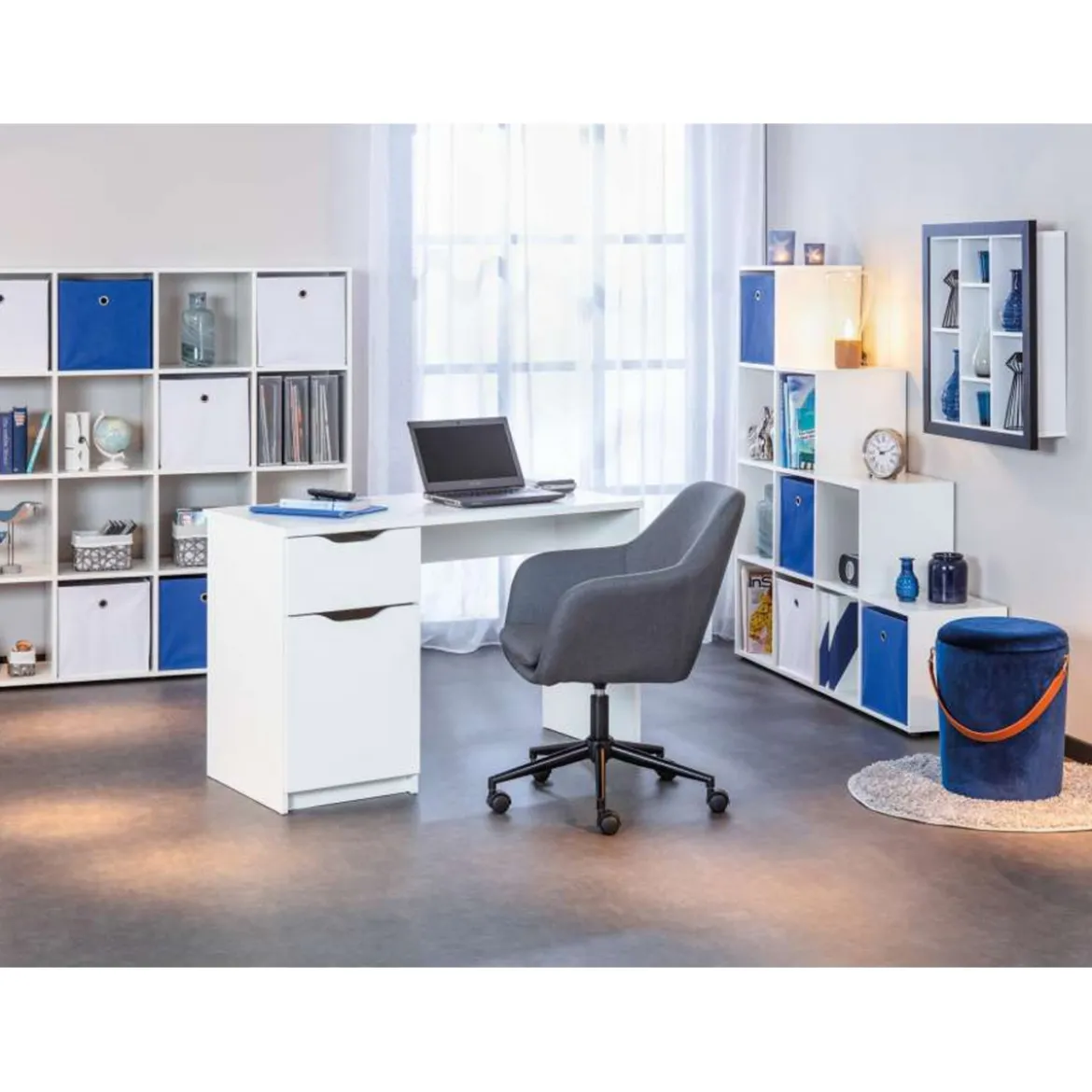 Pouff Contenitore Blu Tondo Puff Portaoggetti Sgabello con Maniglia