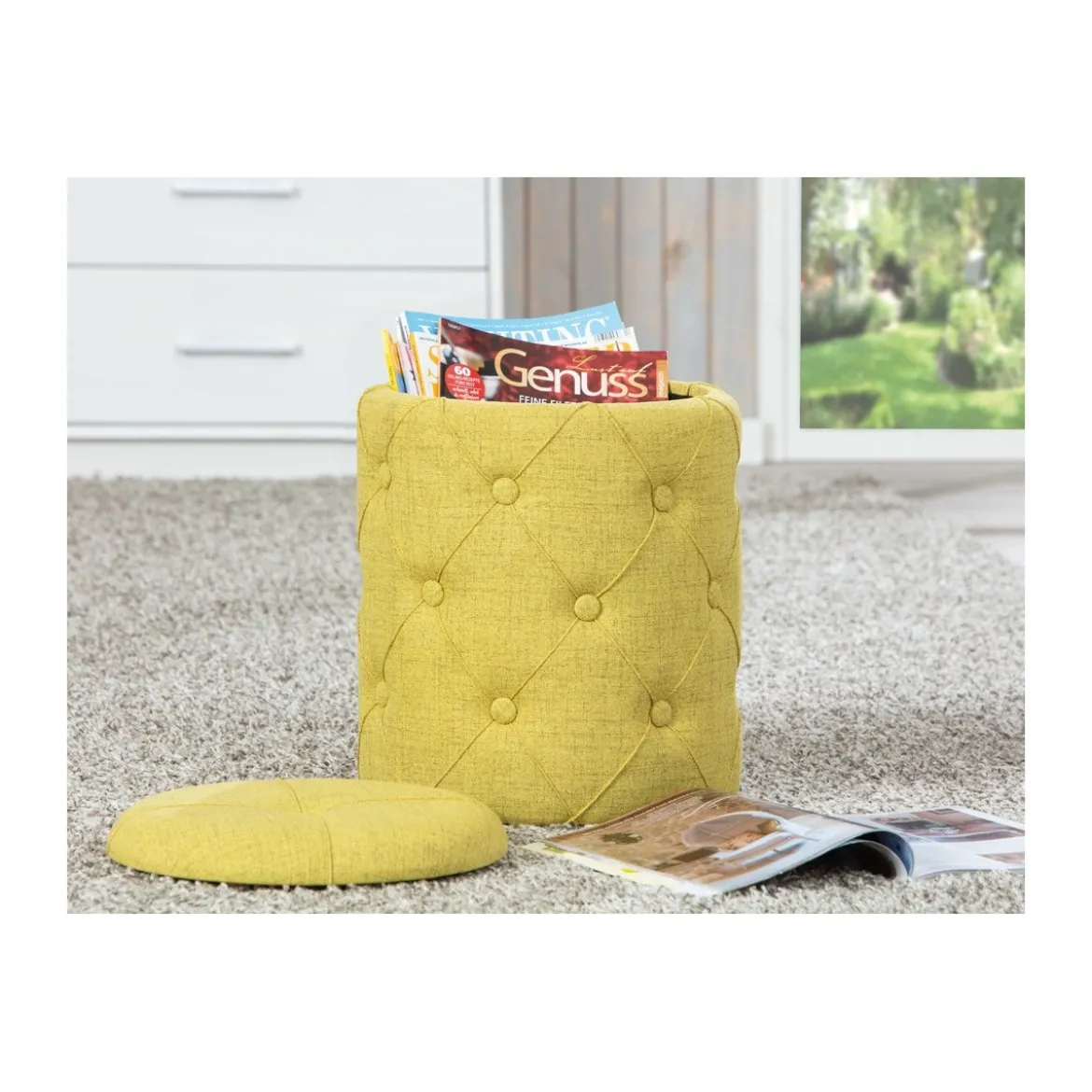 Pouff Contenitore Rotondo 34x40 Puff Tondo Portaoggetti Pouf Divano Portariviste