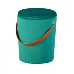 Pouff Contenitore Tondo Puff Verde Portaoggetti Sgabello con Maniglia