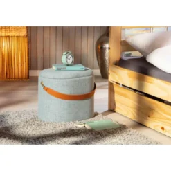 Pouff Portaoggetti con Maniglia Contenitore Grigio Tondo Puff da Salotto