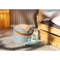 Pouff Portaoggetti con Maniglia Contenitore Grigio Tondo Puff da Salotto