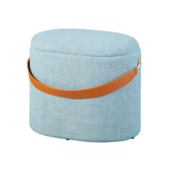 Pouff Portaoggetti con Maniglia Contenitore Grigio Tondo Puff da Salotto