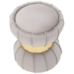 Pouf Imbottito in Velluto Grigio Oro da Soggiorno Camera da Letto