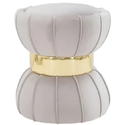 Pouf Imbottito in Velluto Grigio Oro da Soggiorno Camera da Letto