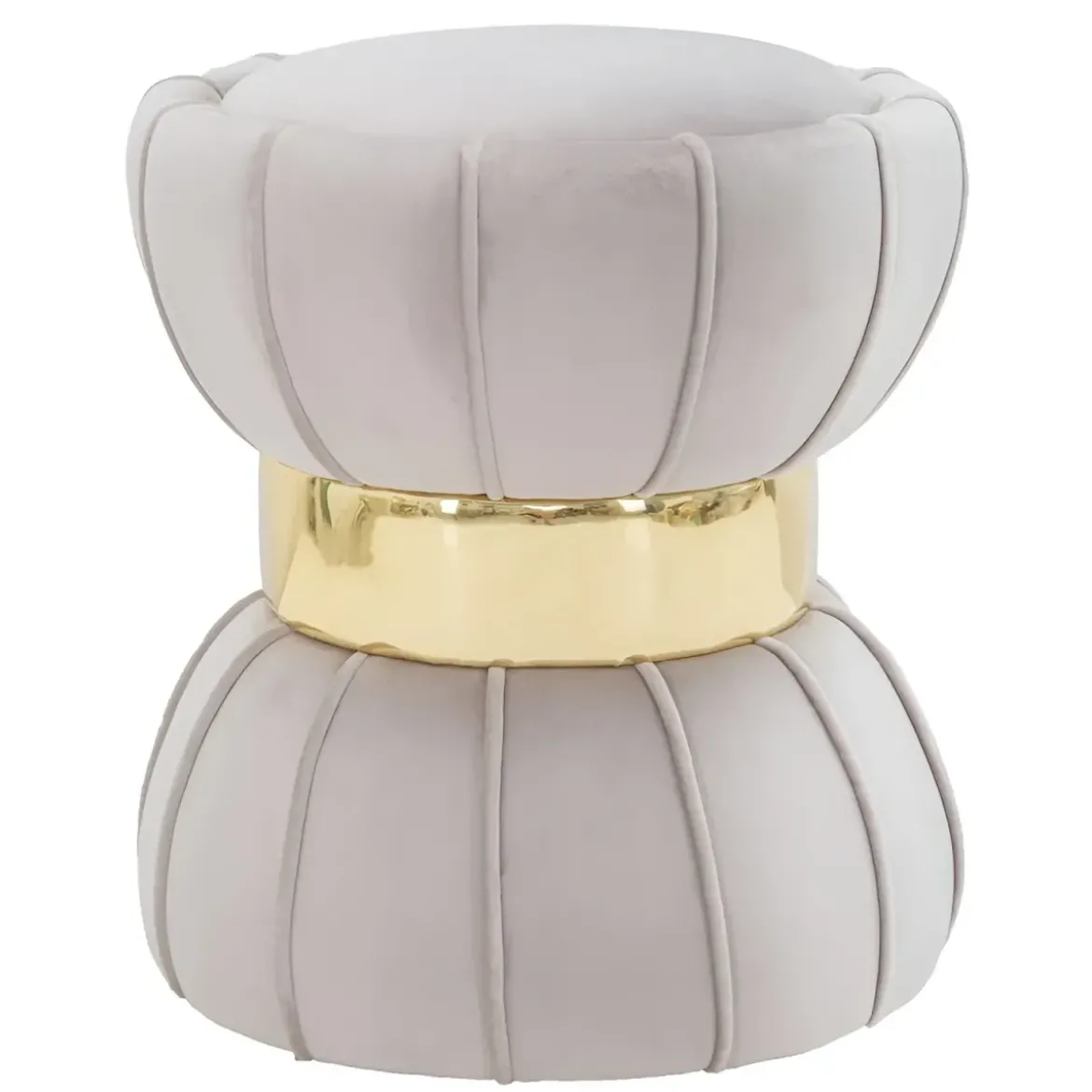 Pouf Imbottito in Velluto Grigio Oro da Soggiorno Camera da Letto