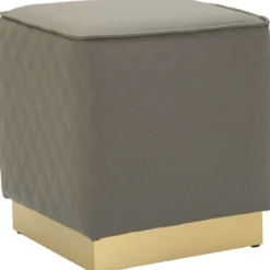 Pouf Imbottito Similpelle Trapuntata Grigio Oro Salotto Camera da Letto