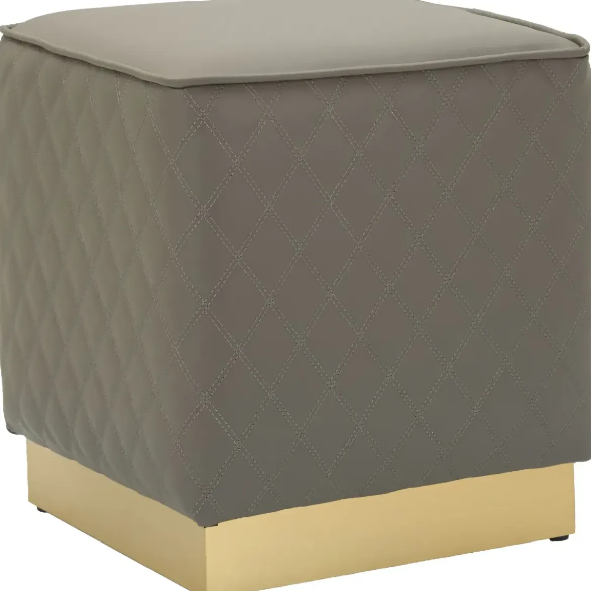 Pouf Imbottito Similpelle Trapuntata Grigio Oro Salotto Camera da Letto
