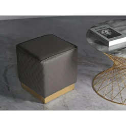 Pouf Imbottito Similpelle Trapuntata Grigio Oro Salotto Camera da Letto