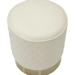 Pouf Imbottito Similpelle Trapuntata Bianco Oro Salotto Camera da Letto