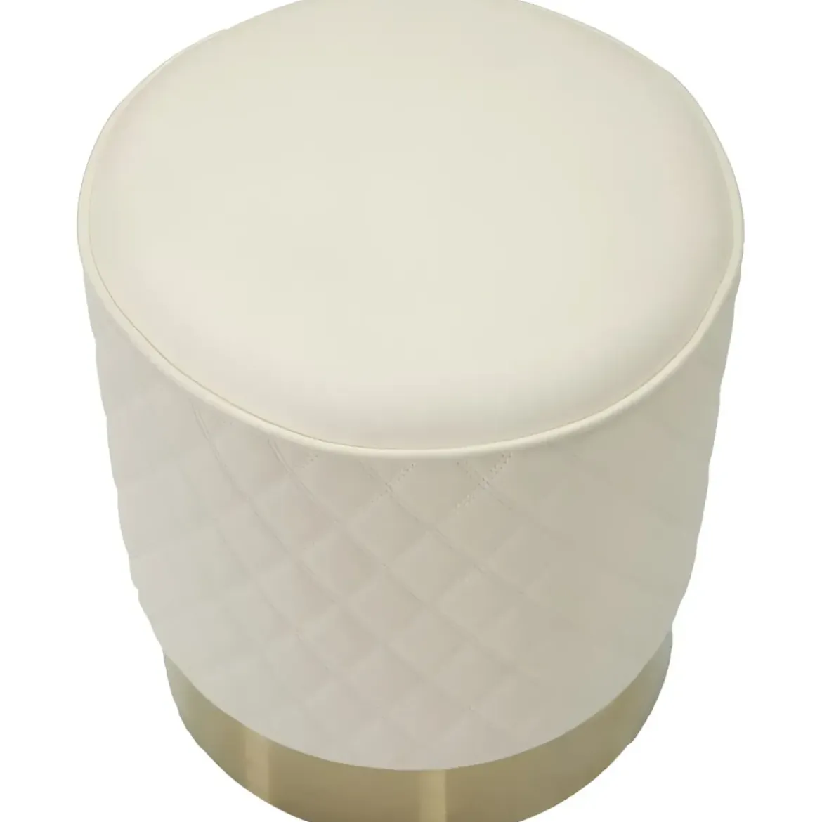 Pouf Imbottito Similpelle Trapuntata Bianco Oro Salotto Camera da Letto