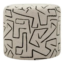 Pouf in Spugna Beige Nero Design Astratto da Soggiorno Camera da Letto