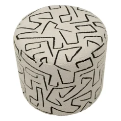 Pouf in Spugna Beige Nero Design Astratto da Soggiorno Camera da Letto
