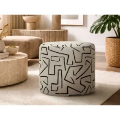 Pouf in Spugna Beige Nero Design Astratto da Soggiorno Camera da Letto