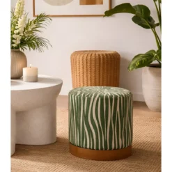 Pouf in Spugna Zebrato Verde Marrone da Soggiorno Camera da Letto
