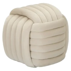 Pouf in Velluto Crema Quadrato Elegante per Salotto Camera da Letto