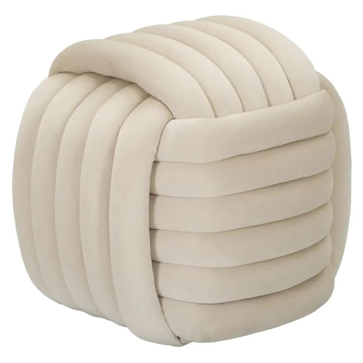 Pouf in Velluto Crema Quadrato Elegante per Salotto Camera da Letto