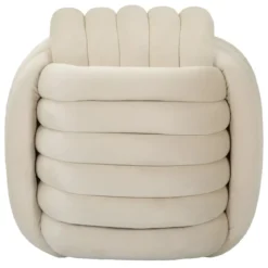 Pouf in Velluto Crema Quadrato Elegante per Salotto Camera da Letto