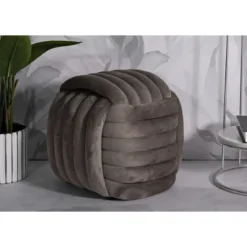 Pouf in Velluto Grigio Quadrato Elegante per Salotto Camera da Letto