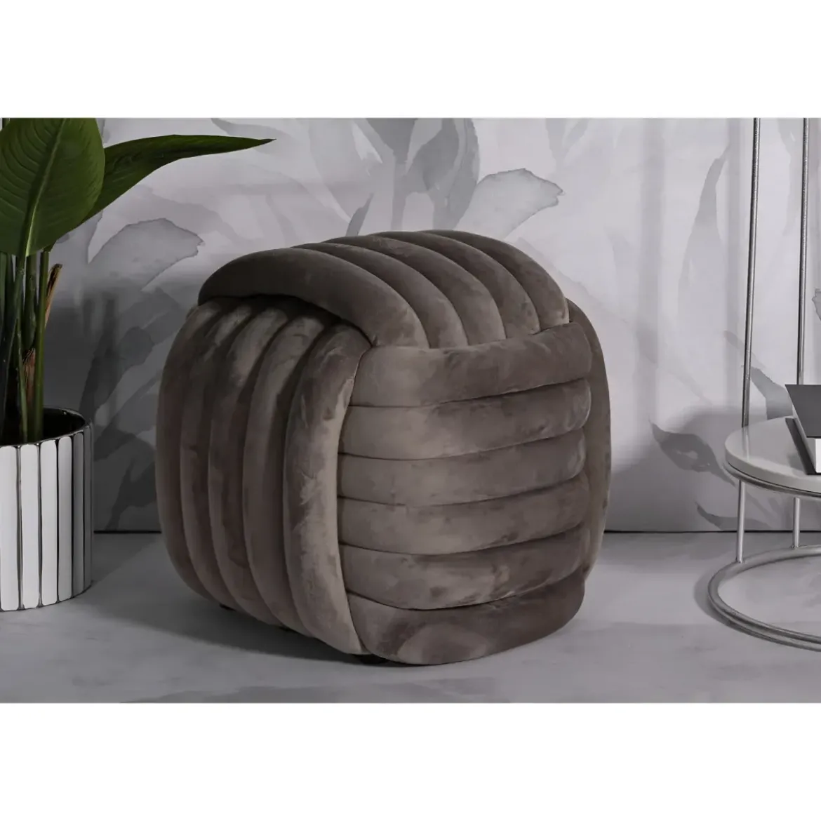 Pouf in Velluto Grigio Quadrato Elegante per Salotto Camera da Letto