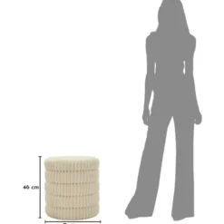 Pouf Letto Divano Bianco Rotondo Imbottito Mdf Poliestere Morbido