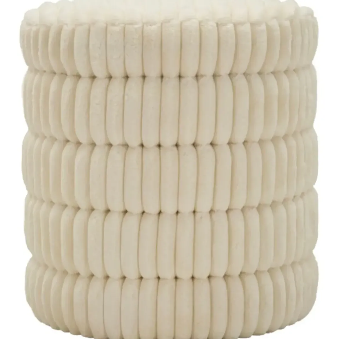 Pouf Letto Divano Bianco Rotondo Imbottito Mdf Poliestere Morbido