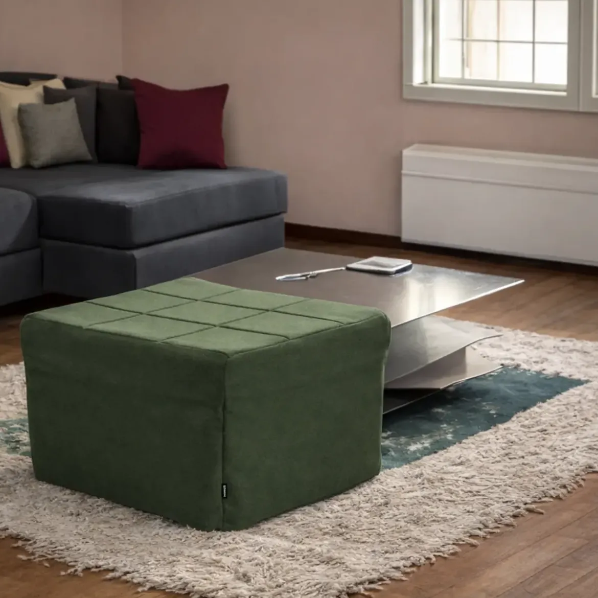 Pouf Letto Singolo Pieghevole Richiudibile Verde 70x70 cm Salvaspazio