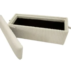 Pouf Panca Contenitore Bianco Imbottito Mdf Poliestere Camera da Letto