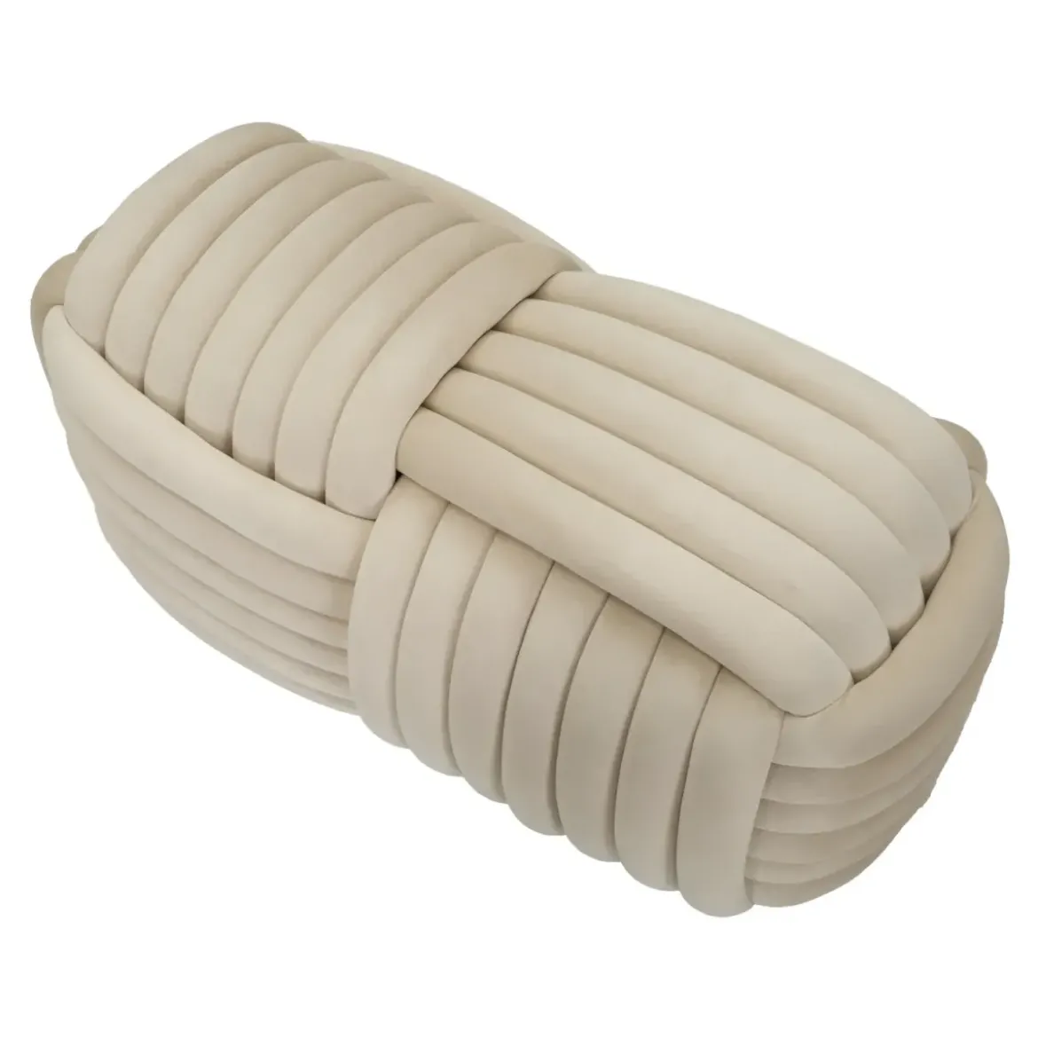 Pouf Panca Velluto Crema Rettangolare Elegante Salotto Camera da Letto