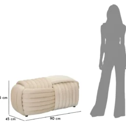 Pouf Panca Velluto Crema Rettangolare Elegante Salotto Camera da Letto