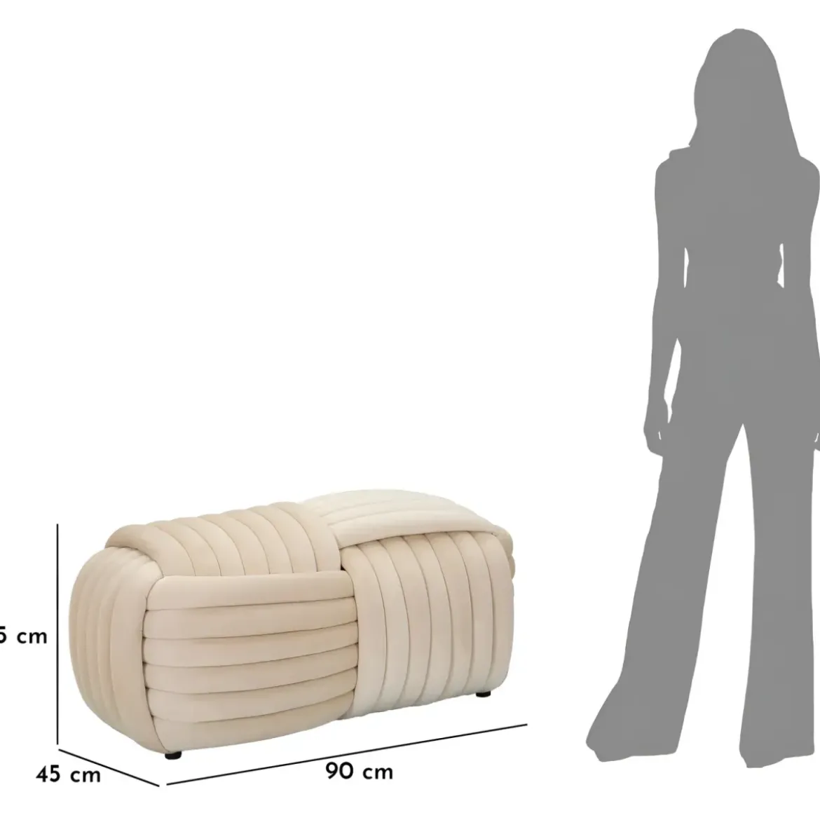 Pouf Panca Velluto Crema Rettangolare Elegante Salotto Camera da Letto