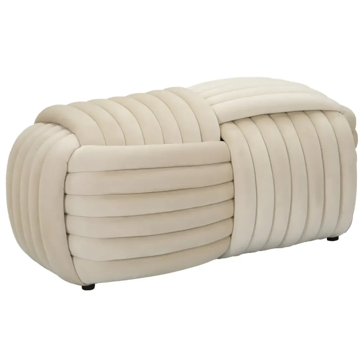 Pouf Panca Velluto Crema Rettangolare Elegante Salotto Camera da Letto